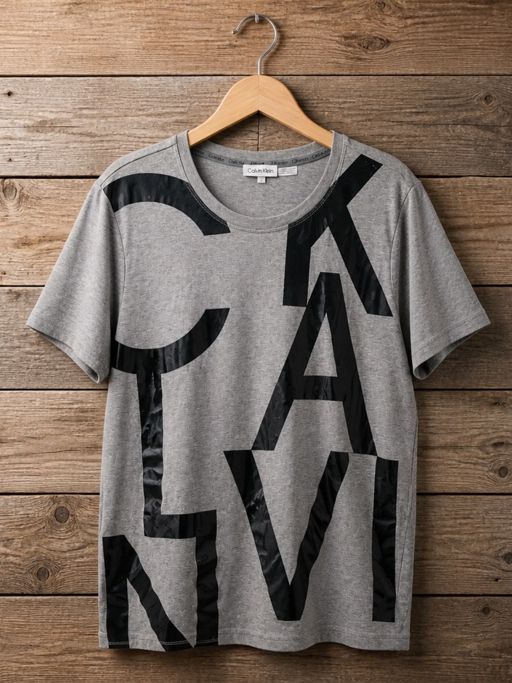 Calvin Klein Heather Gray Tee with Silver Logo Accent